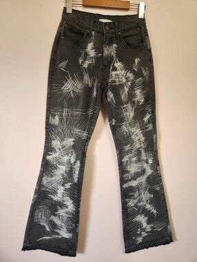 BDG Urban Outfitters 90s Bootcut Black Scribble Embroidered Jeans Size 24 Grunge